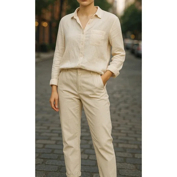 Garnet Hill Linen Button Up Pocket Shirt Light Pink Sheer Long Sleeve Size 12 - Picture 15 of 16